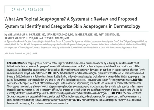 Published Article: What Are Topical Adaptogens? A Systematic Review and Proposed System to Identify and Categorize Skin Adaptogens in Dermatology
