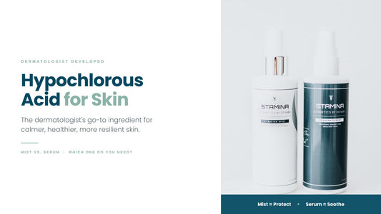 Stamina Mist and Stamina Serum hypochlorous acid skincare by dermatologist Dr. MBK